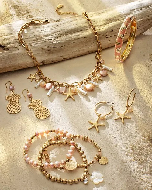 Palm Hibiscus Starfish Hoop Earrings