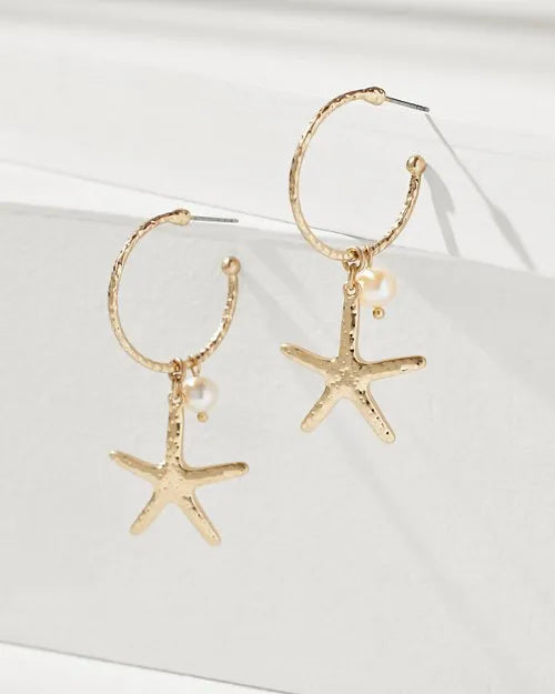 Palm Hibiscus Starfish Hoop Earrings