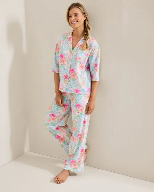 Woven Sateen 3/4-Sleeve Top & Pants Pajama Set